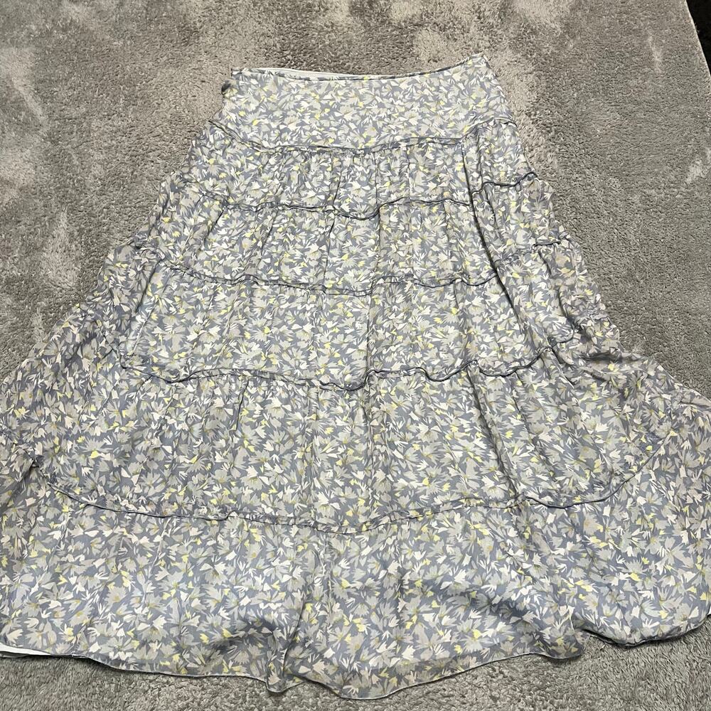 Sundance Maxi Skirt Womens 12 Tiered Floral Silk Long Blue Lined